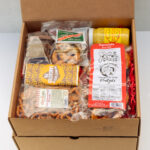 The New Pretzel Edition Gift Box with handmade pretzels, seasoned pretzels, pretzel bar, horseradish mustard, and chocolate covered pretzels from Lancaster County