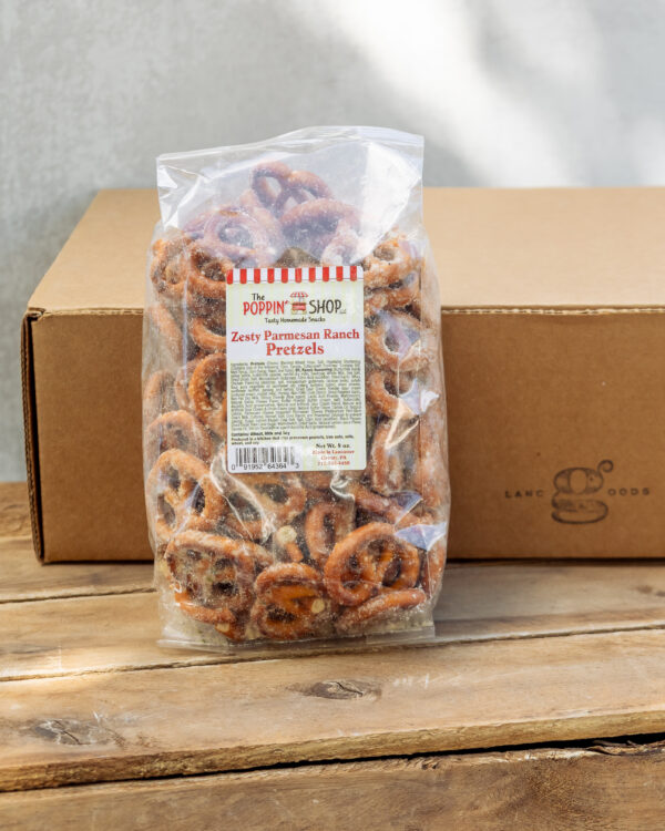 The New Pretzel Edition Gift Box with handmade pretzels, seasoned pretzels, pretzel bar, horseradish mustard, and chocolate covered pretzels from Lancaster County