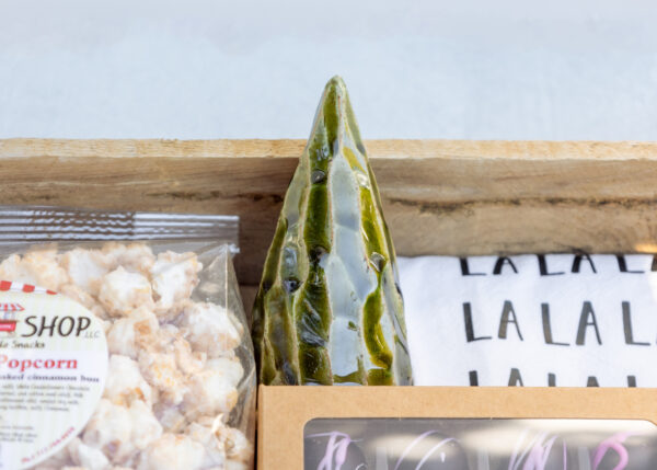 Close-up of small batch holiday products from Lancaster County inside the Deluxe Holiday Edition Gift Box.