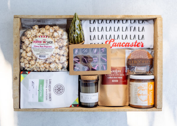 Deluxe Holiday Edition Gift Box styled for the holidays with local Lancaster County artisan products.